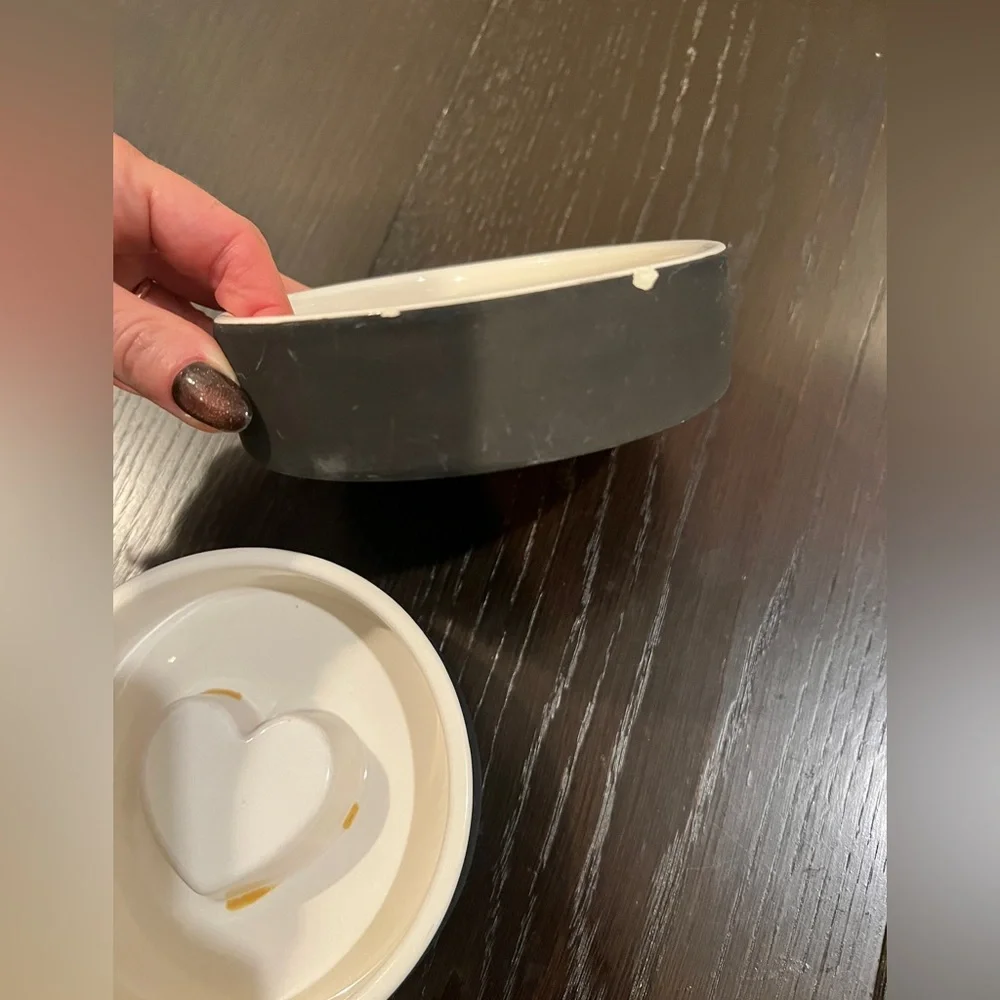 Two Magisso Slow Eating Black and Cream Heart Ceramic Cat Bowls MSRP: $60+tax